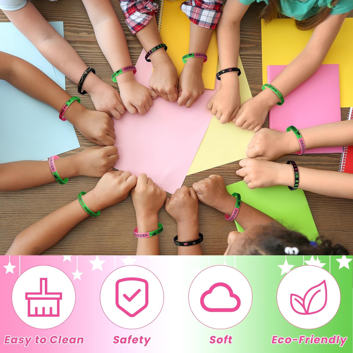 Ecally 60 Pcs Witch Friendship Bracelets Bulk Pink Green BFF Party Favors