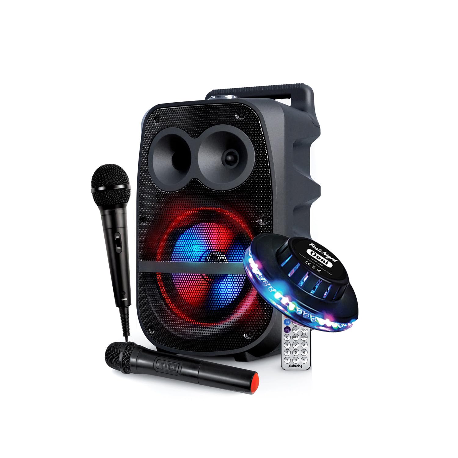 Enceinte Sono 400W Sono DJ High Power Karaoké sur Batterie LED RVB - USB/SD/Bluetooth/Radio FM + 2 MICROS + Jeu UFO Ovni