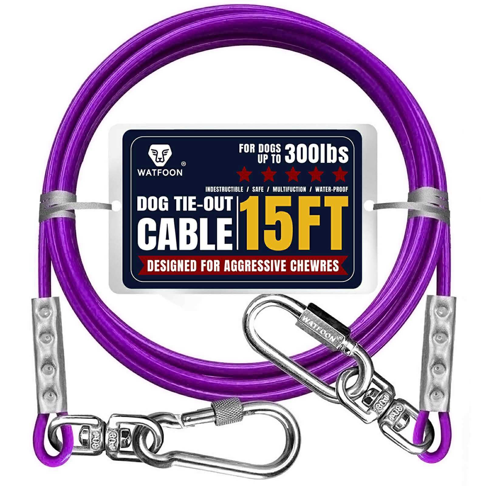 Tie Out Cable for Dogs Up to 300lbs,15ft Extra Strong 1000lbs Break Strength Tie-Out Tether Trolley Training Lead,Dog Run Cable for Yard Garden Park