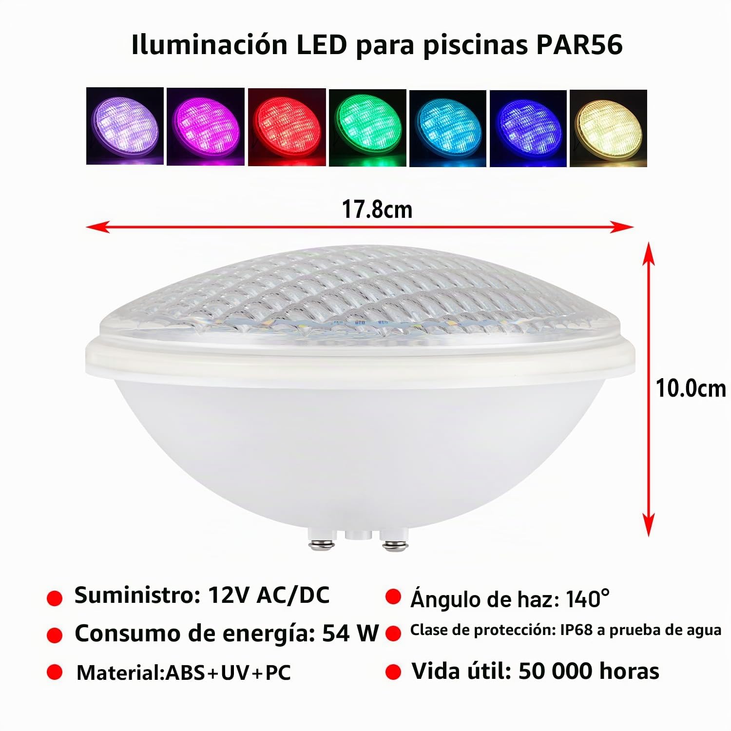 Luz LED de la piscina par56 luz de la piscina, iluminación de la piscina 54W, focos submarinos ip68, con control remoto, iluminación de la piscina RGB ajustable