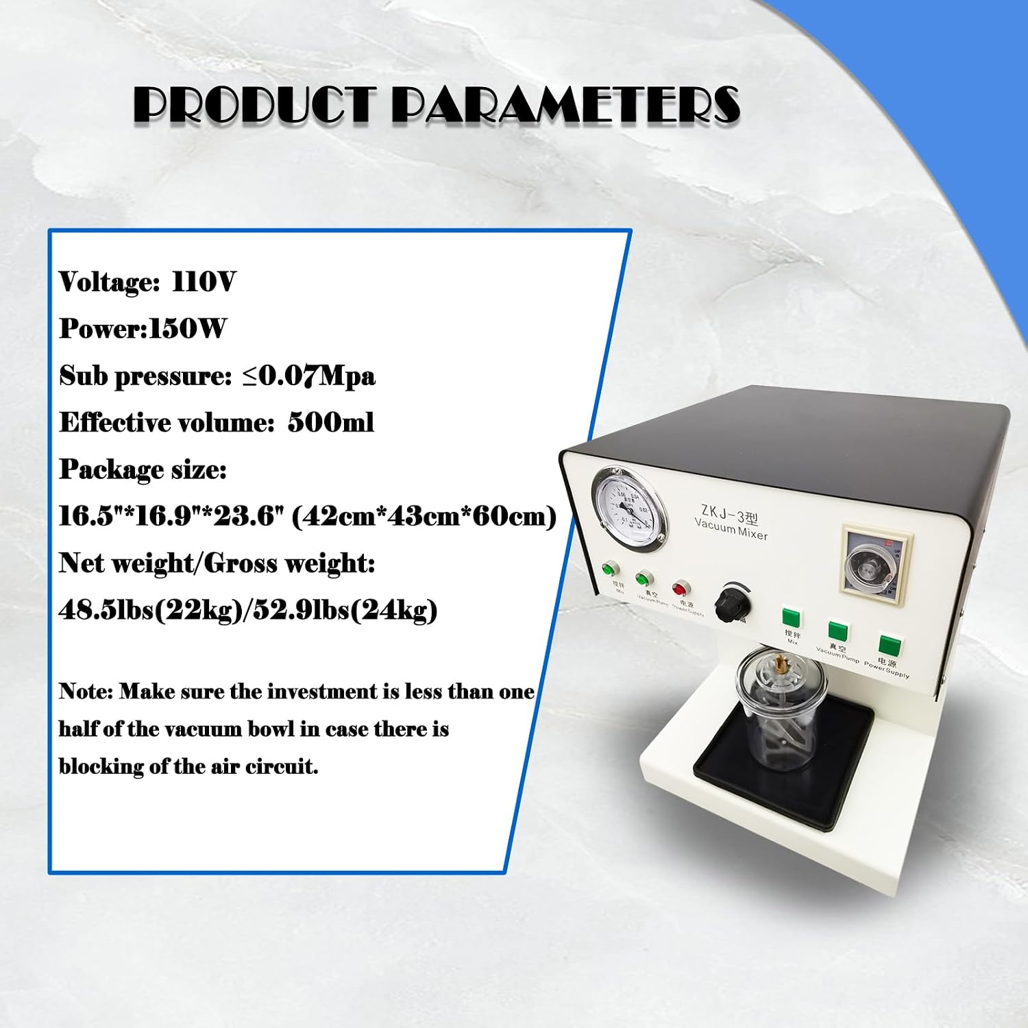 Automatic Gypsum Vacuum Mixer 500ml AGAR Mixing Machine Solid Surface Vacuum Mixer Gypsum Paste Powder Mixing Machine Vacuum Plaster Mixer Built-in Vacuum Pump 150W 110V