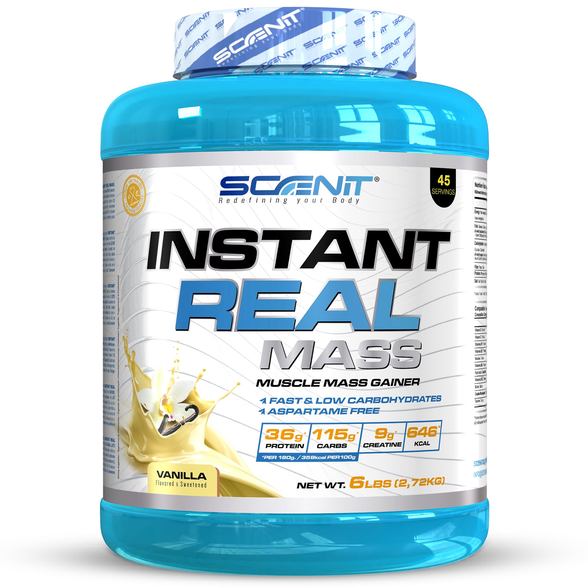 Instant Real Mass - 2,72 kg - Mass Gainer - Weight Gainer - Mass Gainer Protein - Gainer Kohlenhydrate Pulver - Gainer mit Creatin (2,72 kg, Vanille)