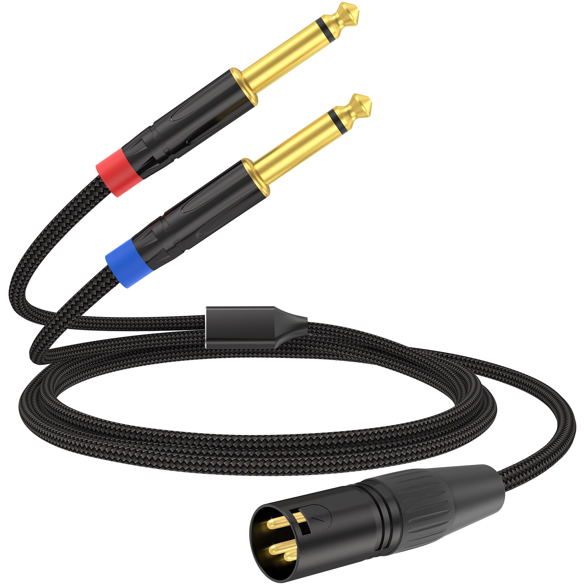 Cable divisor XLR macho a doble TS Y de 1/4 pulgadas de 6 pies, cable adaptador de micrófono trenzado de doble blindaje, XLR equilibrado a 2 mono TS de 1/4 pulgadas para mezclador, amplificador