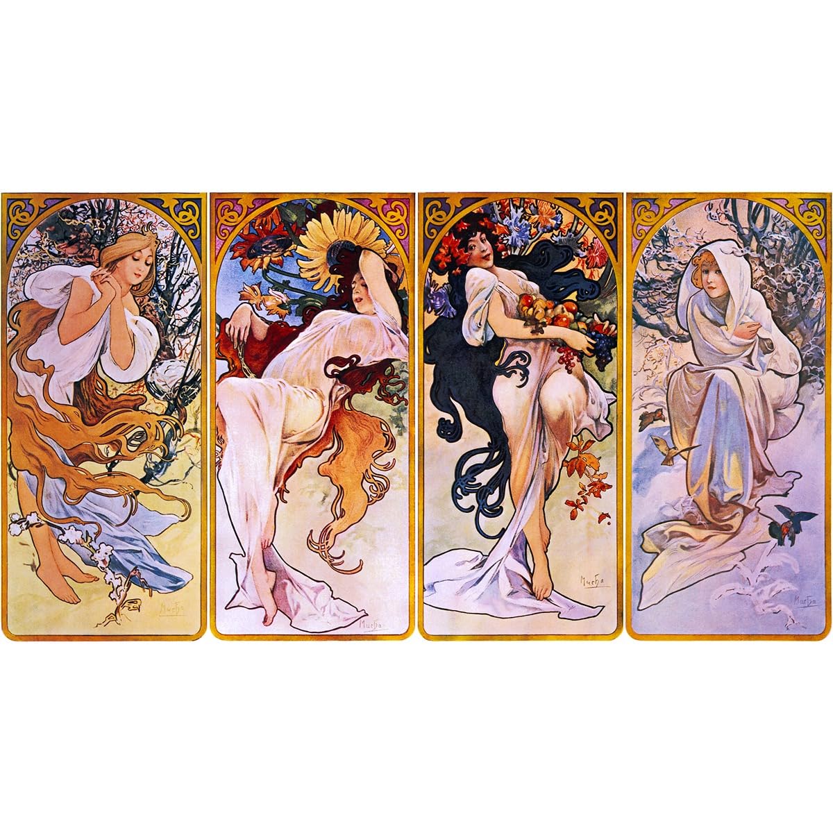 Alphonse Mucha - The Four Seasons (c.1895) | Art Nouveau Belle Époque Allegorical Decorative Panel Series | High-Definition Canvas Wall Art Print | 40x22 Inches | Ideal for Living Room, Bedroom & Office Decor
