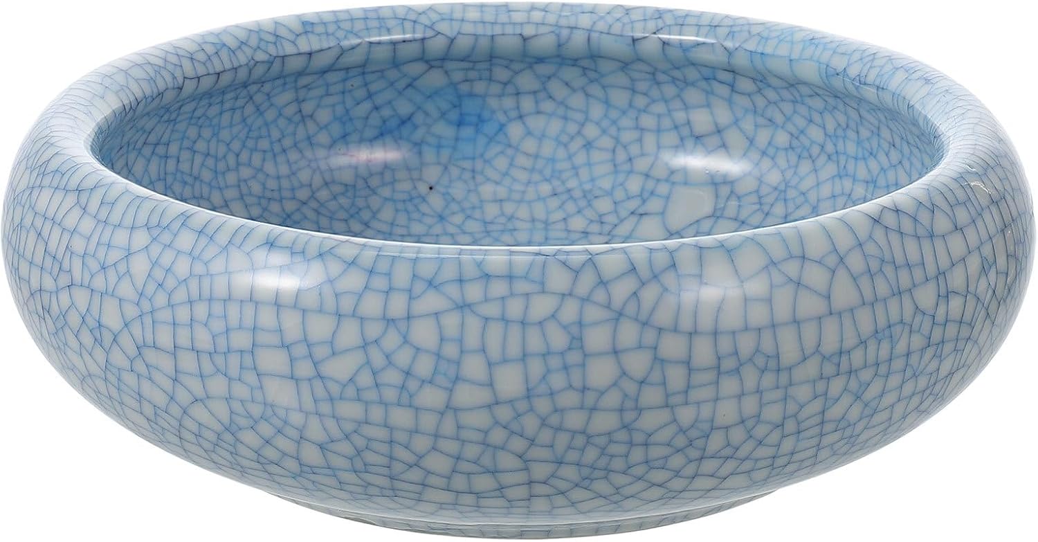 VILLCASE Ceramic Ink Brush Washer Ink Water Dish for Calligraphy and Painting Large Blue Crackle Glaze Pot Suitable for Sumi Brush Cleaning at Home Or Office