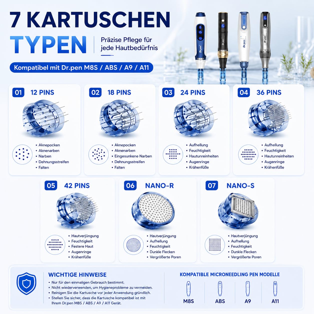 Dr. Pen A9 hautpflege-Pen Set mit 28 Patronen (12×12Pin & 10×36Pin & 6xNanoR), Kabellose, 6 Geschwindigkeitsstufen & LED-Anzeige für Hautpflege, Feine-Linien-Verbesserung & Hautbild-Optimierung
