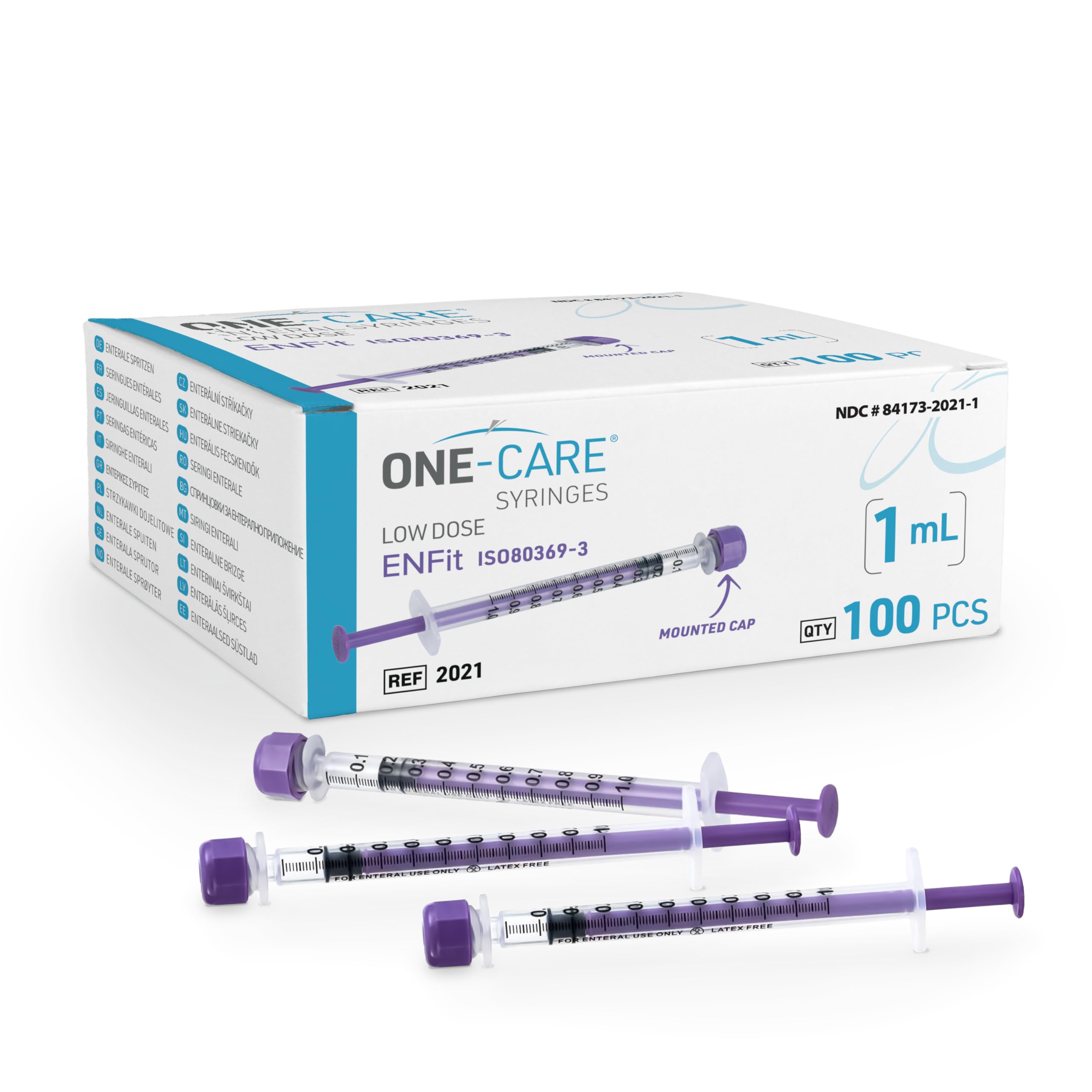 ONE-CARE Lab ENFit Syringe 1ml with Mounted Cap, Sterile, Low Dead Space, 30/bx Blister-Packed, Box of 30 Syringes,
