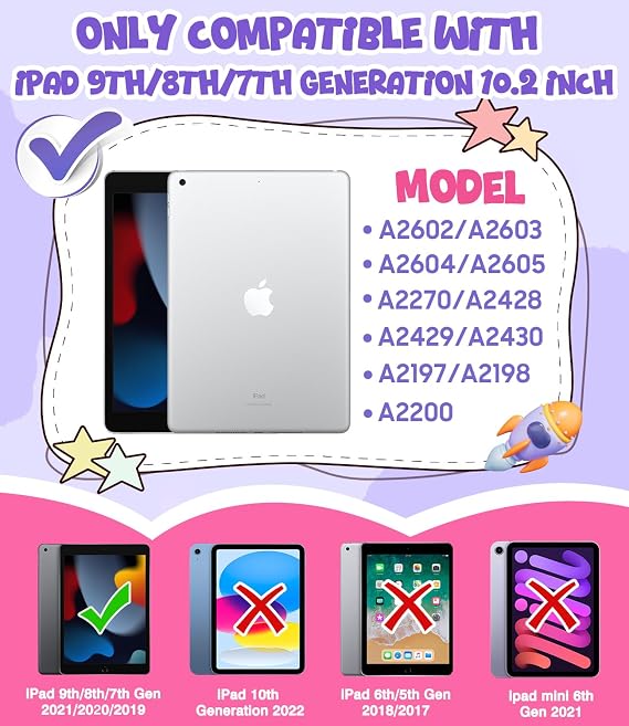 OKP Case for iPad 9th/ 8th/ 7th Generation 10.2 inch (2021/2020/2019) with Stand for Kids Boys Girls (1* Purple+Hot Pink Case + 1* Black Case)