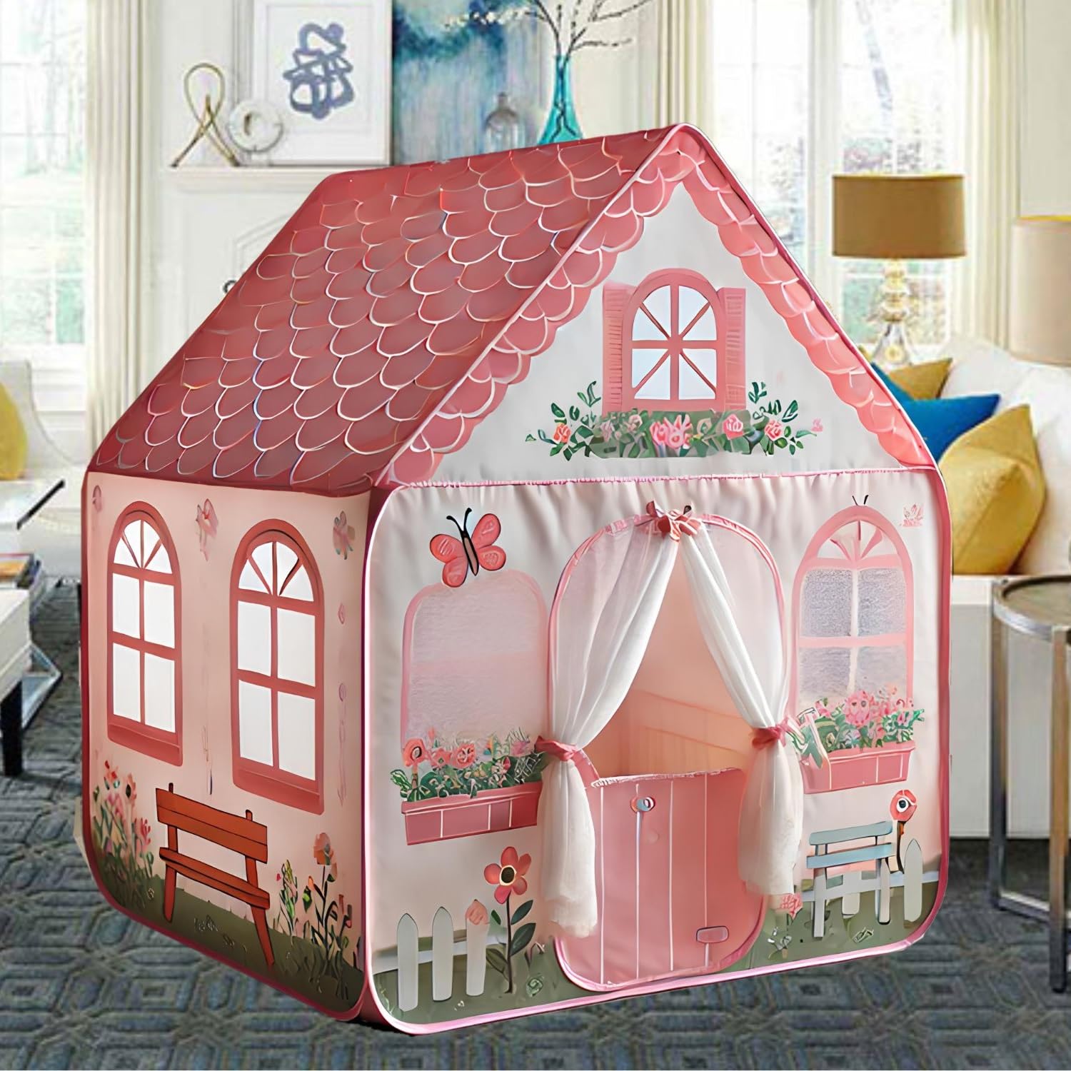Shree Incorporation Extremely Big Size Kids Play Tent for Boys Indoor and Outdoor Playhouse Toddler Tent Large Play Castle Fairy Tent (Pink Doremon Theme) 1