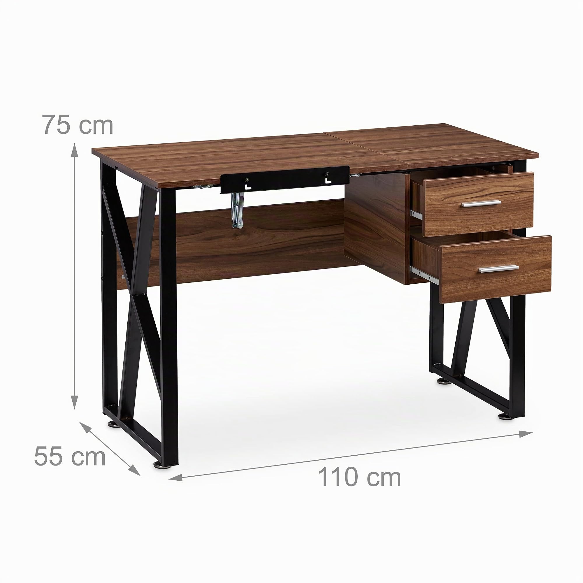 Relaxdays Bureau avec pupitre inclinable, réglable, table de laptop ou de dessin, 75 x 110 x 55 cm, bois/noir