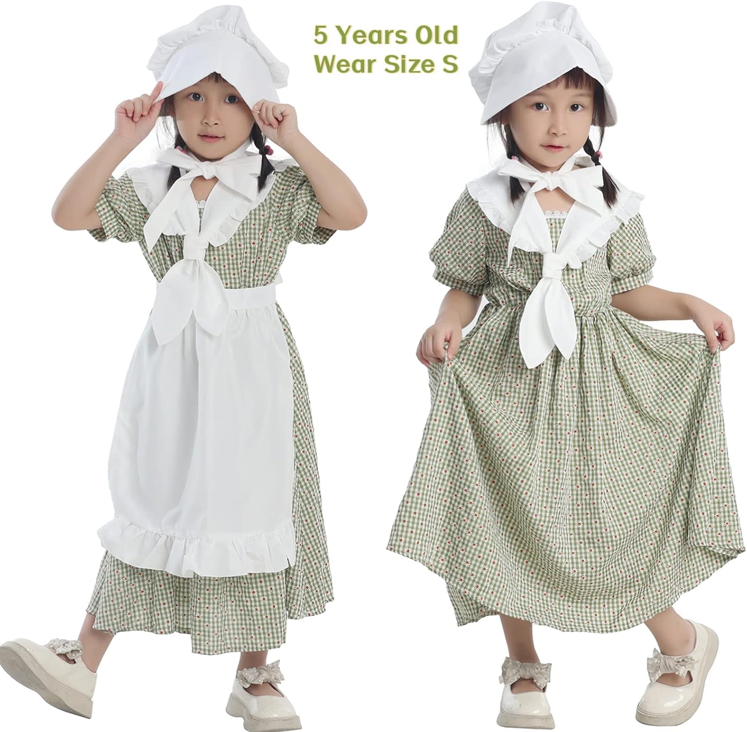NSPSTT Girl Pioneer Costume Prairie Dresses for Girls Floral Colonial Dress Girl 1800s Dress