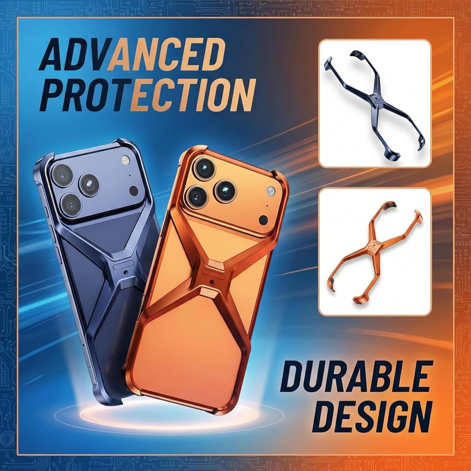 for iPhone 17 Pro Max X-Frame Frameless Bumper Case, Open-Side Metal Border, Airflow Channel Structure, Slim Lightweight Hand Feel, Blue