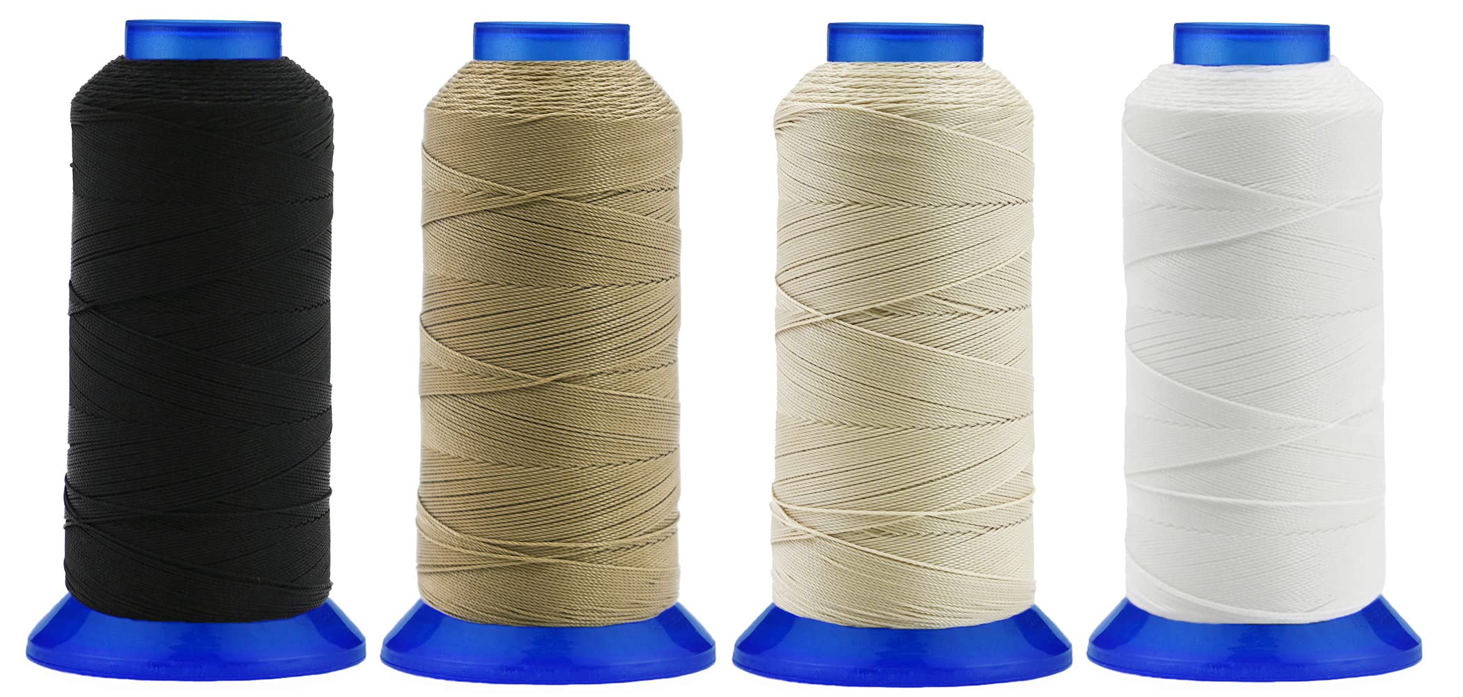 Selric Tex 210 Polyestergarn zum Nähen, 457 m, Nr. 207 T210, 630D, UV-beständig, hochfest, 4 Stück [Schwarz+Beige+Khaki+Weiß]