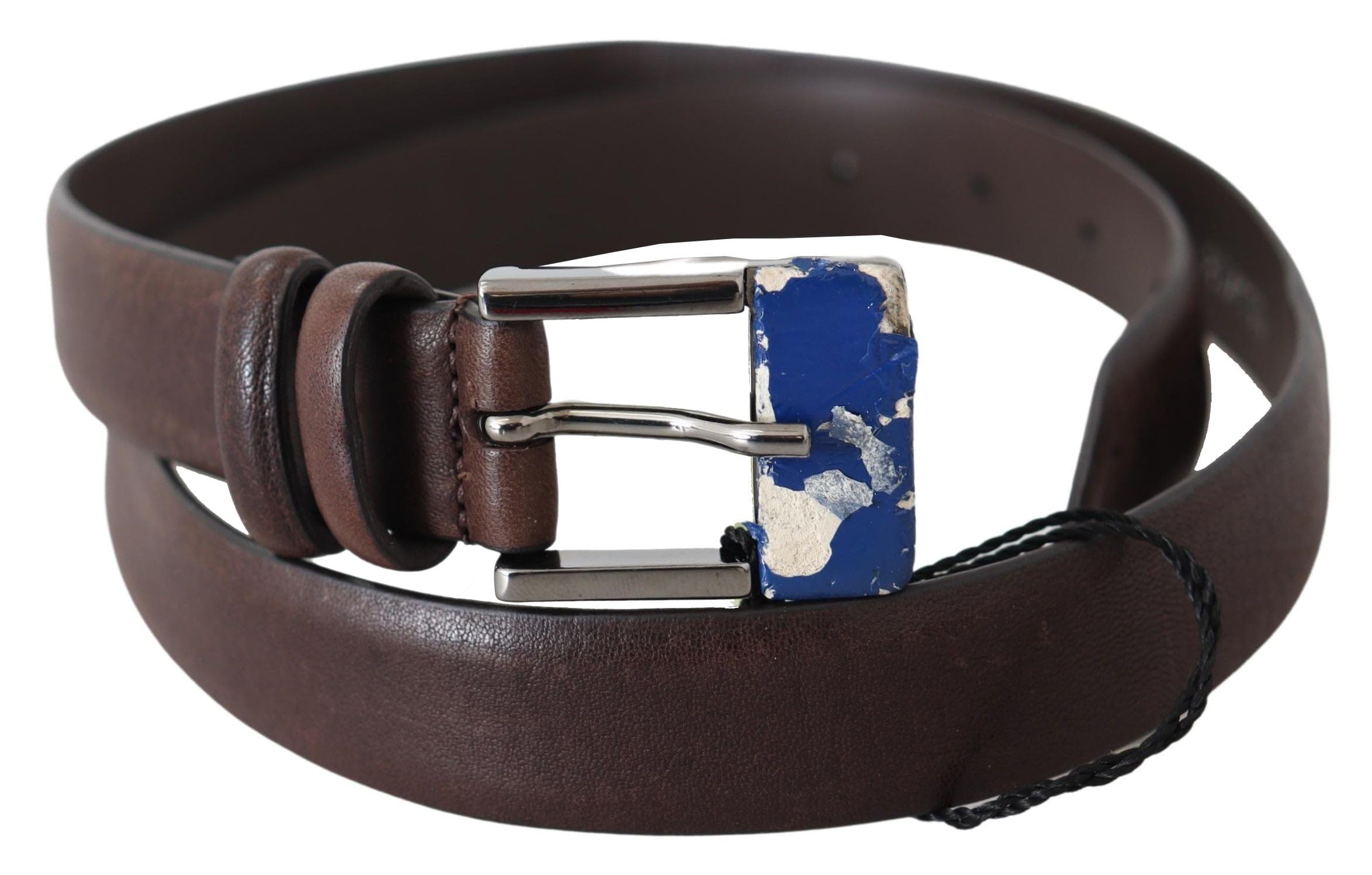 CoSTUME NATIONAL Elegant Brown Leather Classic Belt with Silver-Tone Womens Buckle