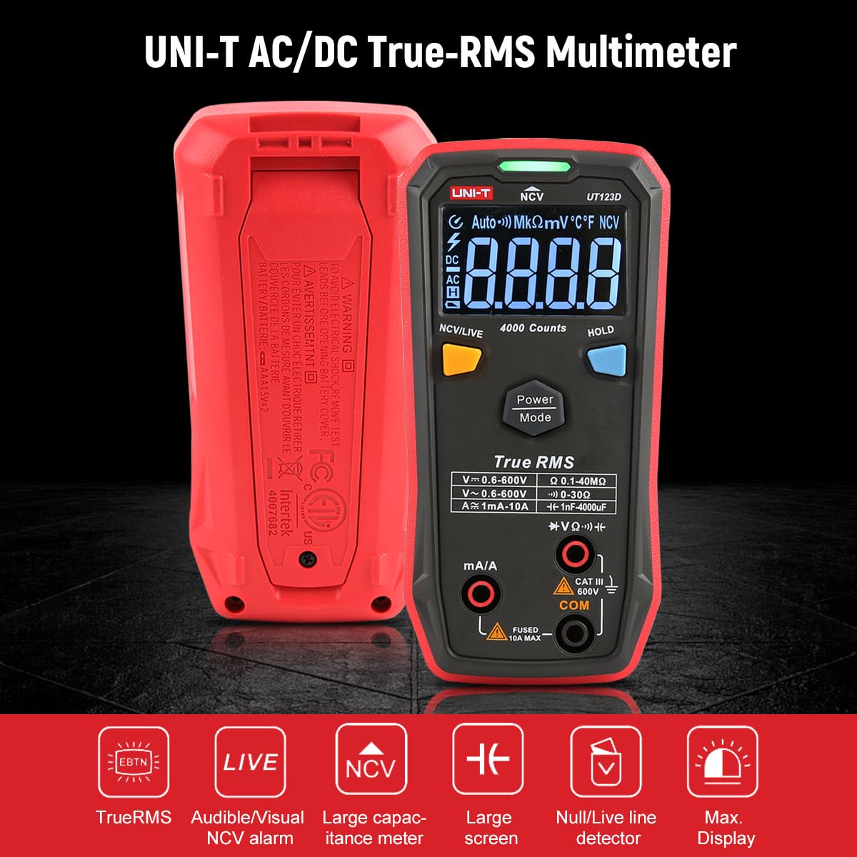 UNI-T Digital Smart Multimeter UT123D True RMS EBTN Display DC AC Voltage Current Tester Capacitance Meter Measuring Instruments