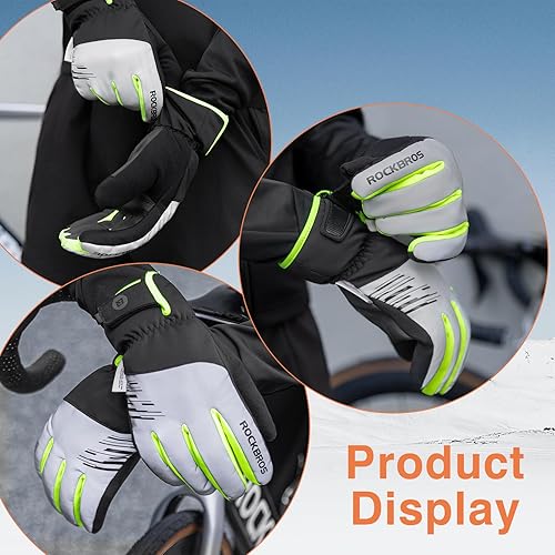Miniatura 5 de ROCKBROS Guantes de invierno para clima frío, guantes de ciclismo para hombres y mujeres, resistentes al agua, pantalla táctil, resistentes al