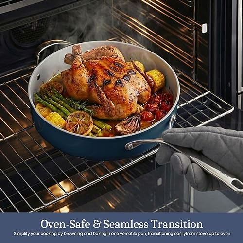 Miniatura 4 de Sartén antiadherente de cerámica de 10 pulgadas compatible con inducción - Sin tóxicos, libre de PTFE/PFOA/PFAS, apta para horno y lavavajillas Azul