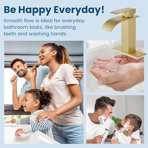 Miniatura 9 de Airuida Grifo de Lavabo de Baño con Caño de Cascada de Oro Cepillado de Una Sola Manija, Un Solo Orificio, Grifo Mezclador de Lavabo para RV,