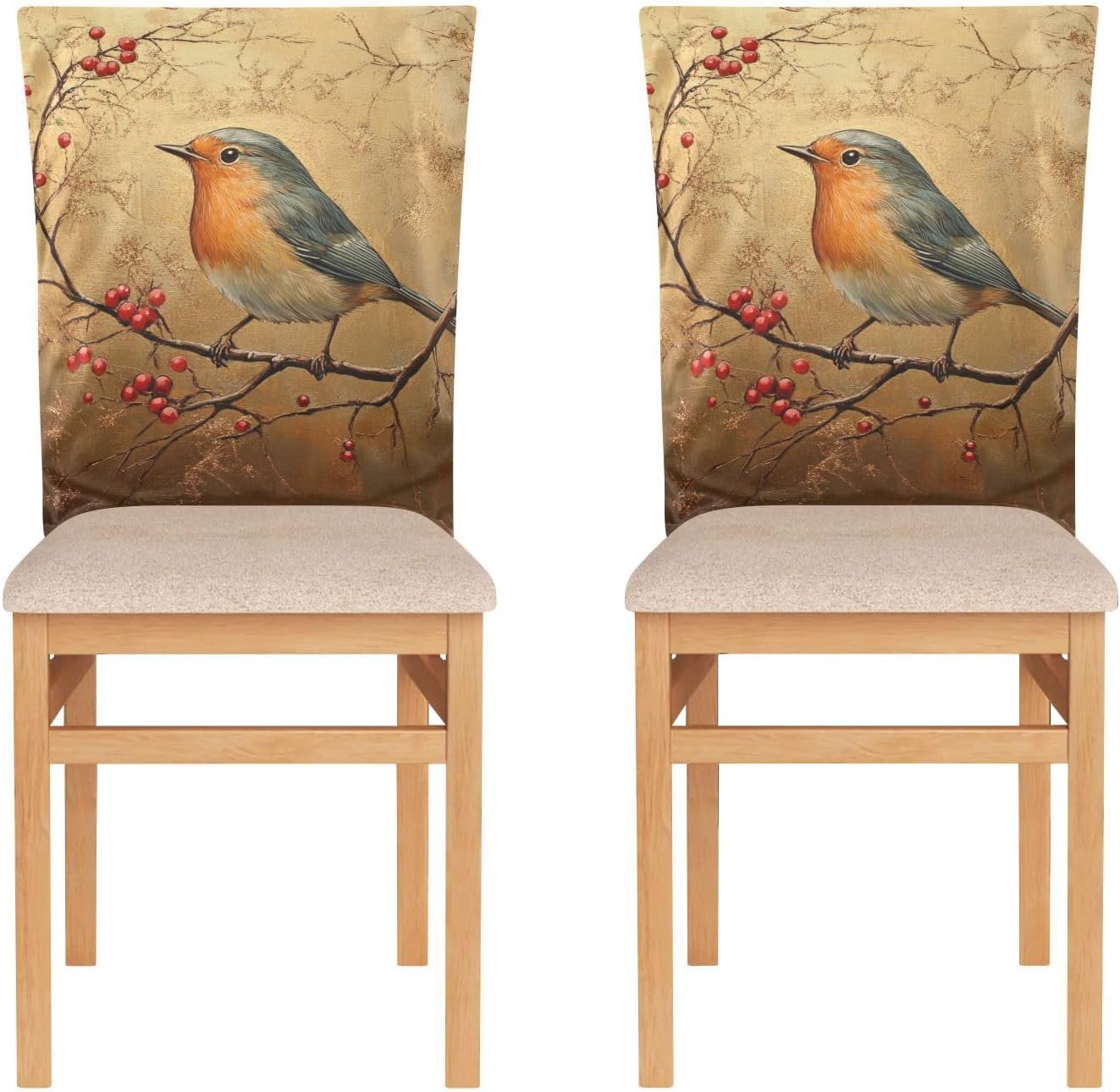 ALAZA Bird and Berry Chair Back Cover Set of 6, Washable Reusable Removable Chair Slipcovers Decorative Chair Cover for Home Kitchen Wedding Party