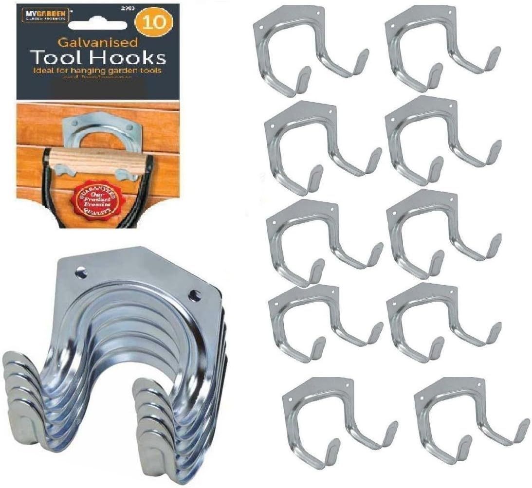 LETTUCE EAT ® 10 x Piece Galvanised Steel Hook Set Garden Shed Tools Brooms Tidy Garden Tools Ladders Bikes Cycles Garage