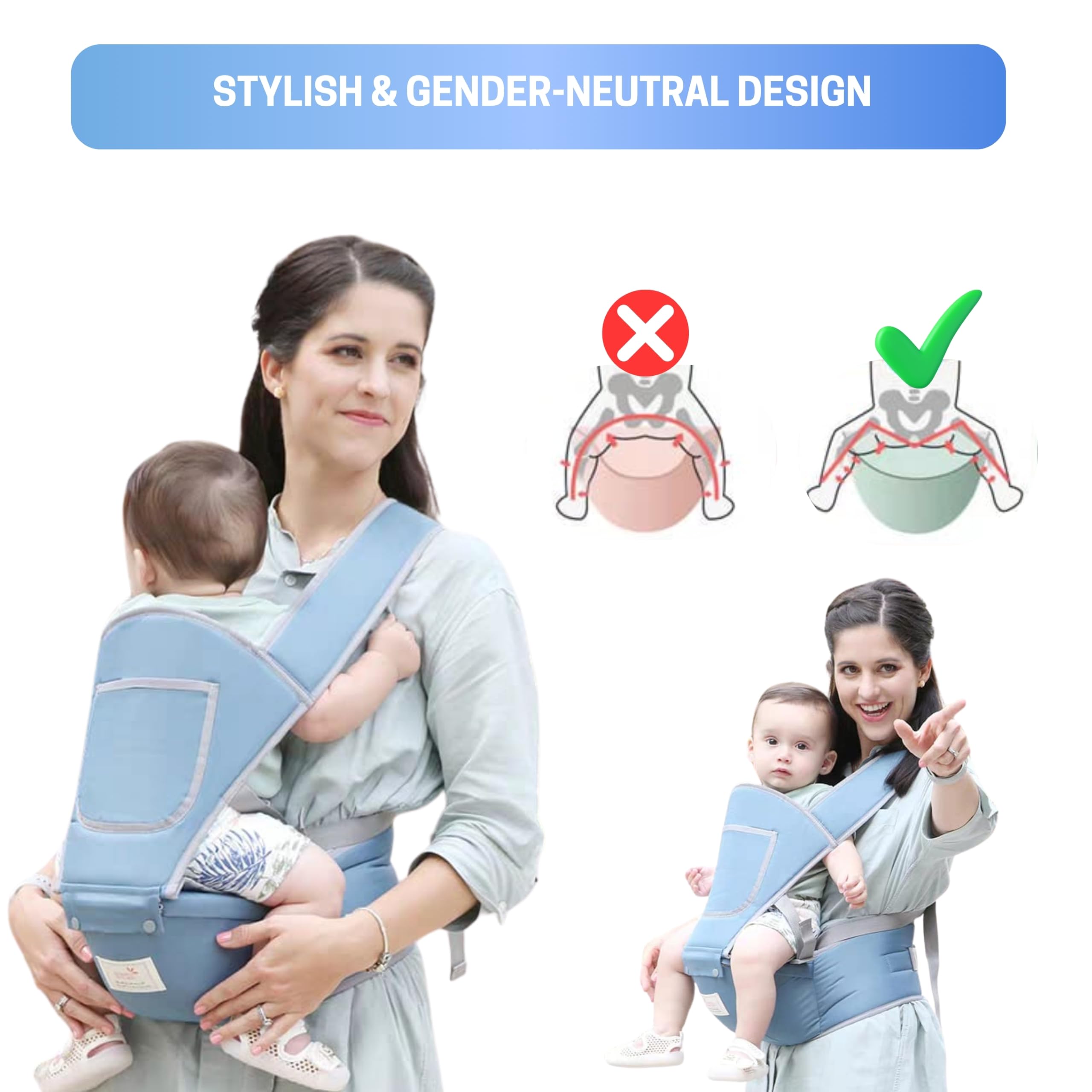 OBABY Carrier Hip Seat Adjustable/Comfortable/Lightweight/Soft/Lumbar Support Stylish Cotton with 5 Carry Positions, Travel and Daily use, New-Born to Toddler Carrier (0 to 36 Months) - Image 4 thumbnail