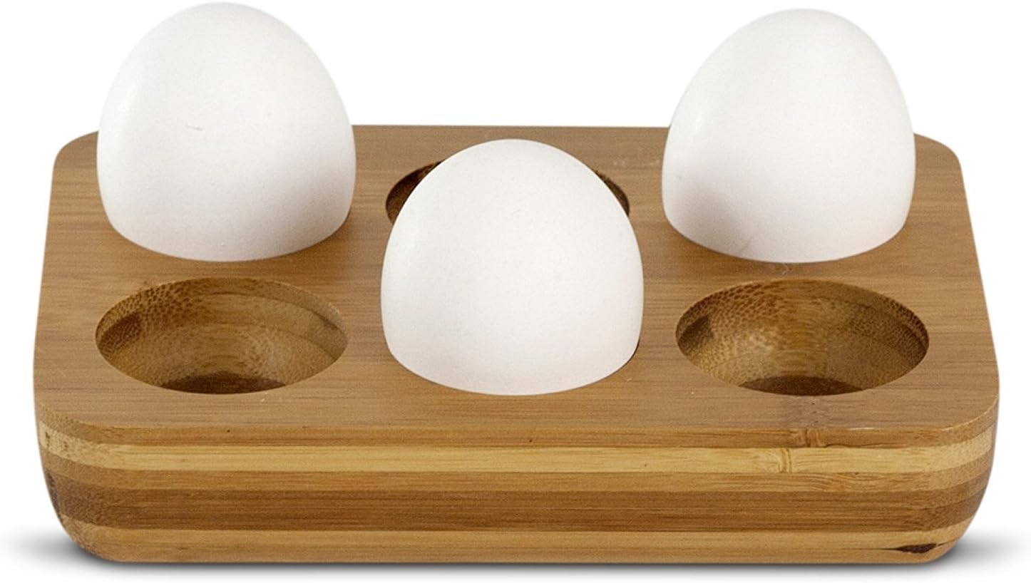 Wooden Egg Crate - Solid Bamboo Tray Holder (6 Eggs)