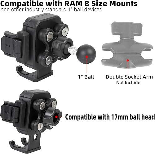 Miniatura 3 de Base universal de soporte de teléfono para soportes RAM tamaño B brazo de doble zócalo, montaje de bola de 1 pulgada (0.984 in) con amortiguador de