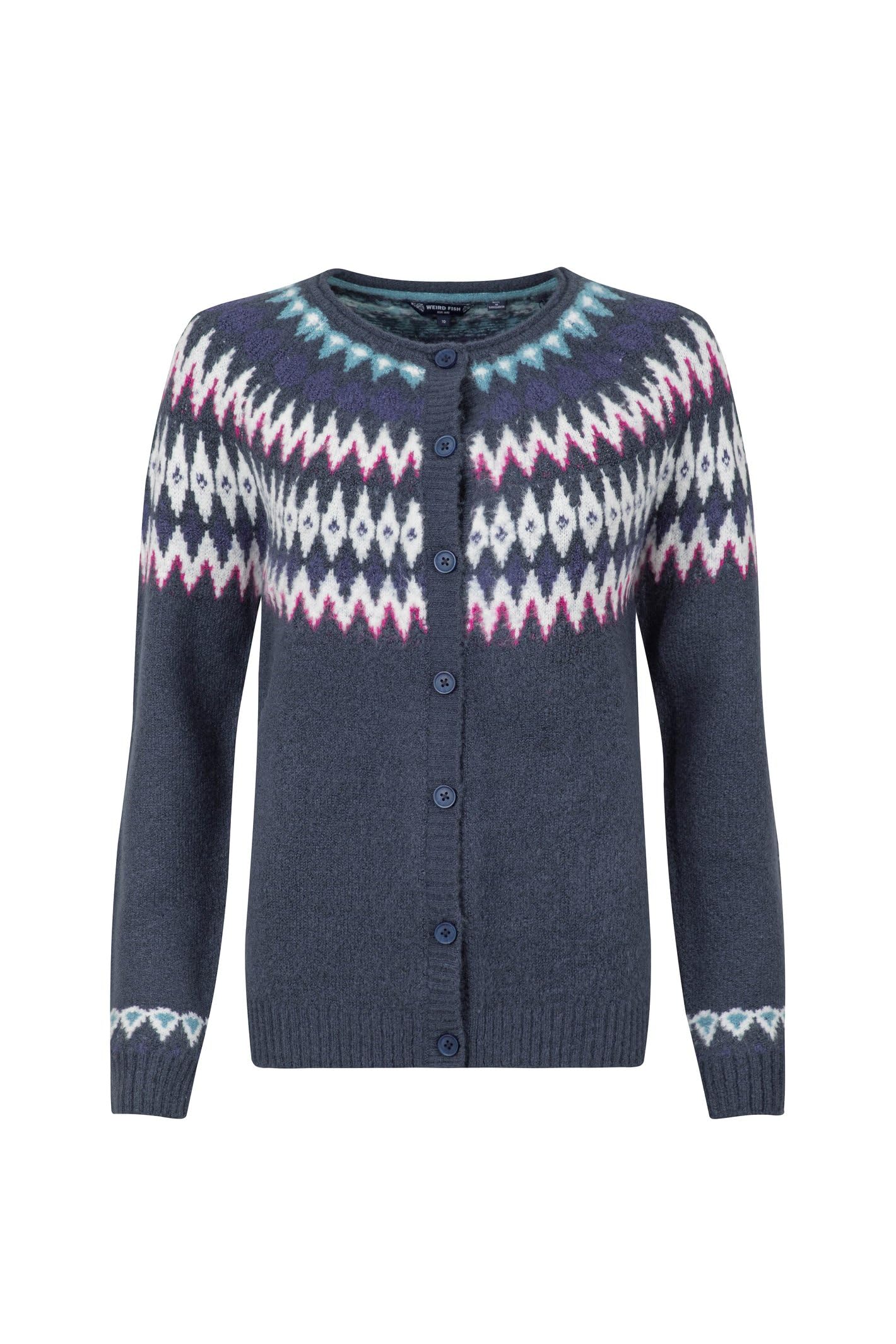 Weird Fish Women's Hatty Fair Isle Cardigan Sweater in Navy | Size: 8