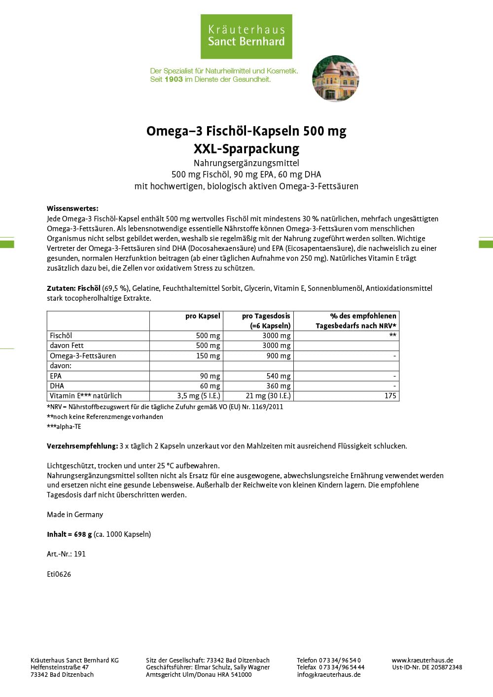 Oméga-3 gélules à l'huile de poisson - Paquet Avantage XXL - 1000 gélules