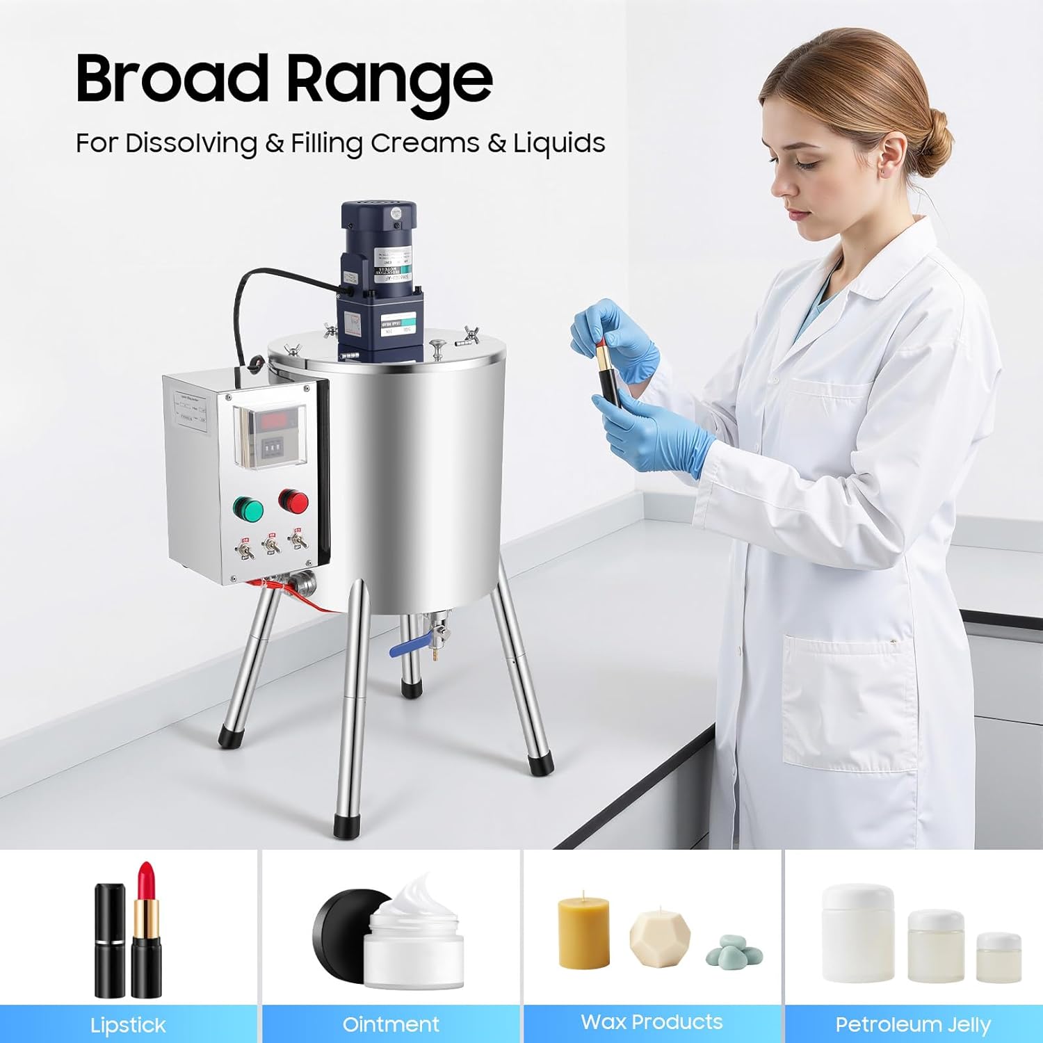15L/4Gal Paste Liquid Filling Machine, 304 Stainless Steel Heating Mixing Filling Machine, 110V Stirring Tank Lipstick Filling Machine for Dissolving and Filling Creams&Liquids