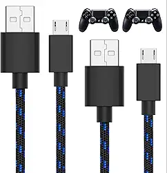 Cabo de carregamento TALK WORKS para controle de PS4, micro USB. preto/azul, pacote com 2