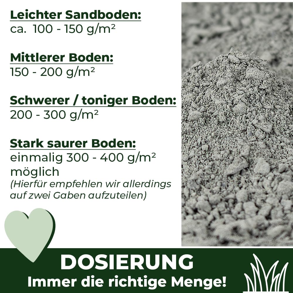 RasenHerz Rasenkalk 50 kg für dichten, grünen Rasen Rasenpflege, Bodenverbesserer, Nährstoffe, Diabas petigi
