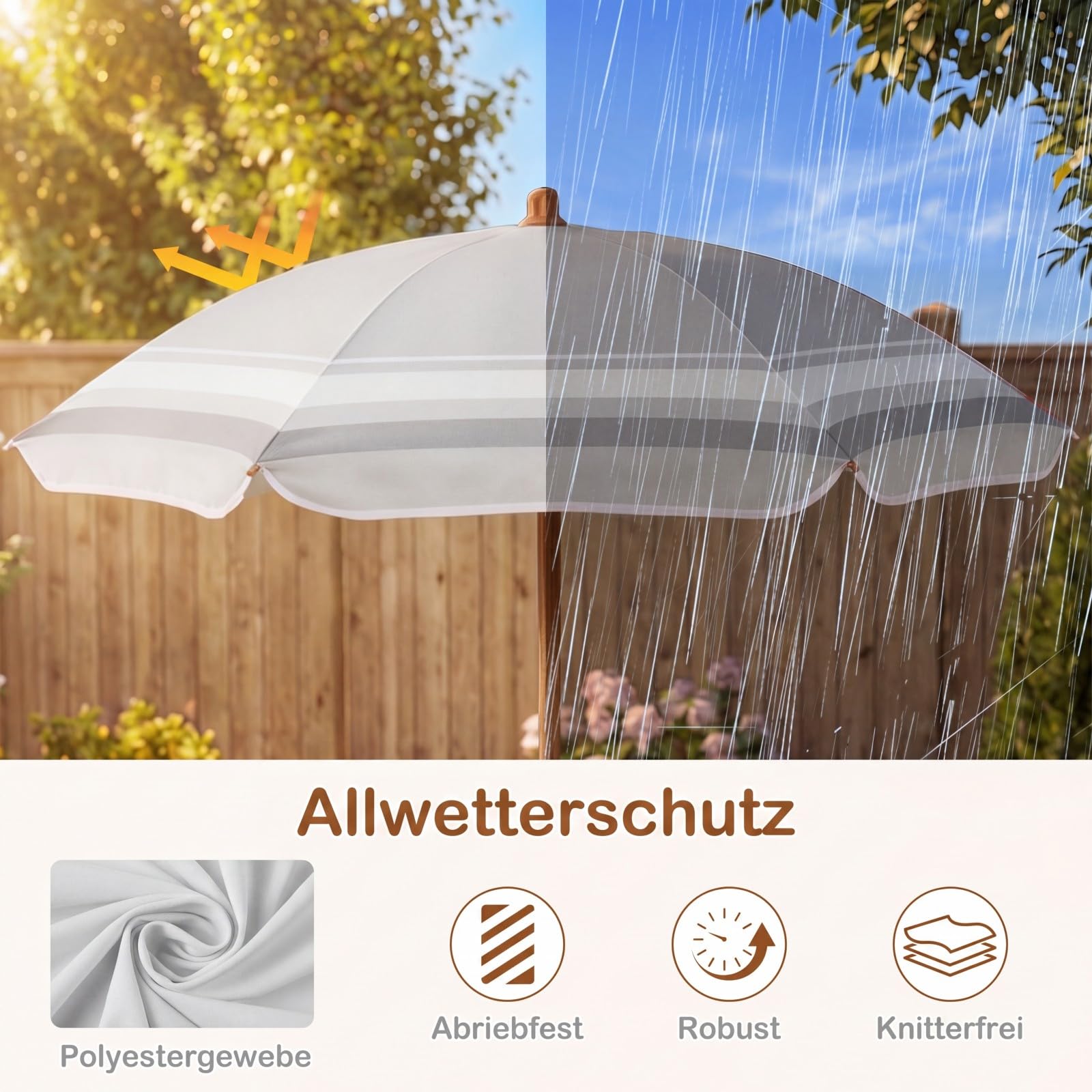 COSTWAY Kindersitzgruppe mit höhenverstellbarem Sonnenschirm, 4 TLG. Kindersitzgarnitur mit Tisch & 2 Klappstühlen, Kinder Picknicktisch Outdoor, Kinder Gartenmöbel für Terrasse, Strand (Natur)