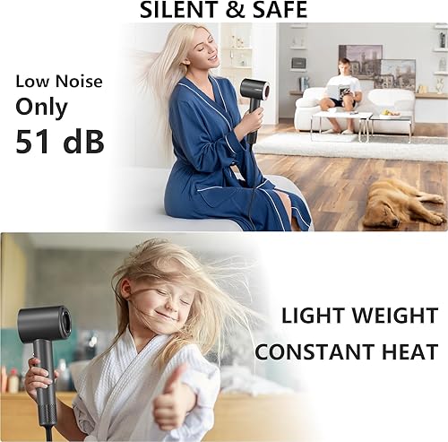 Miniatura 7 de Secador de pelo, secador iónico de alta velocidad, secado rápido 5X, 2 mil millones de iones negativos, bajo ruido, 160000 RPM, secador compacto con