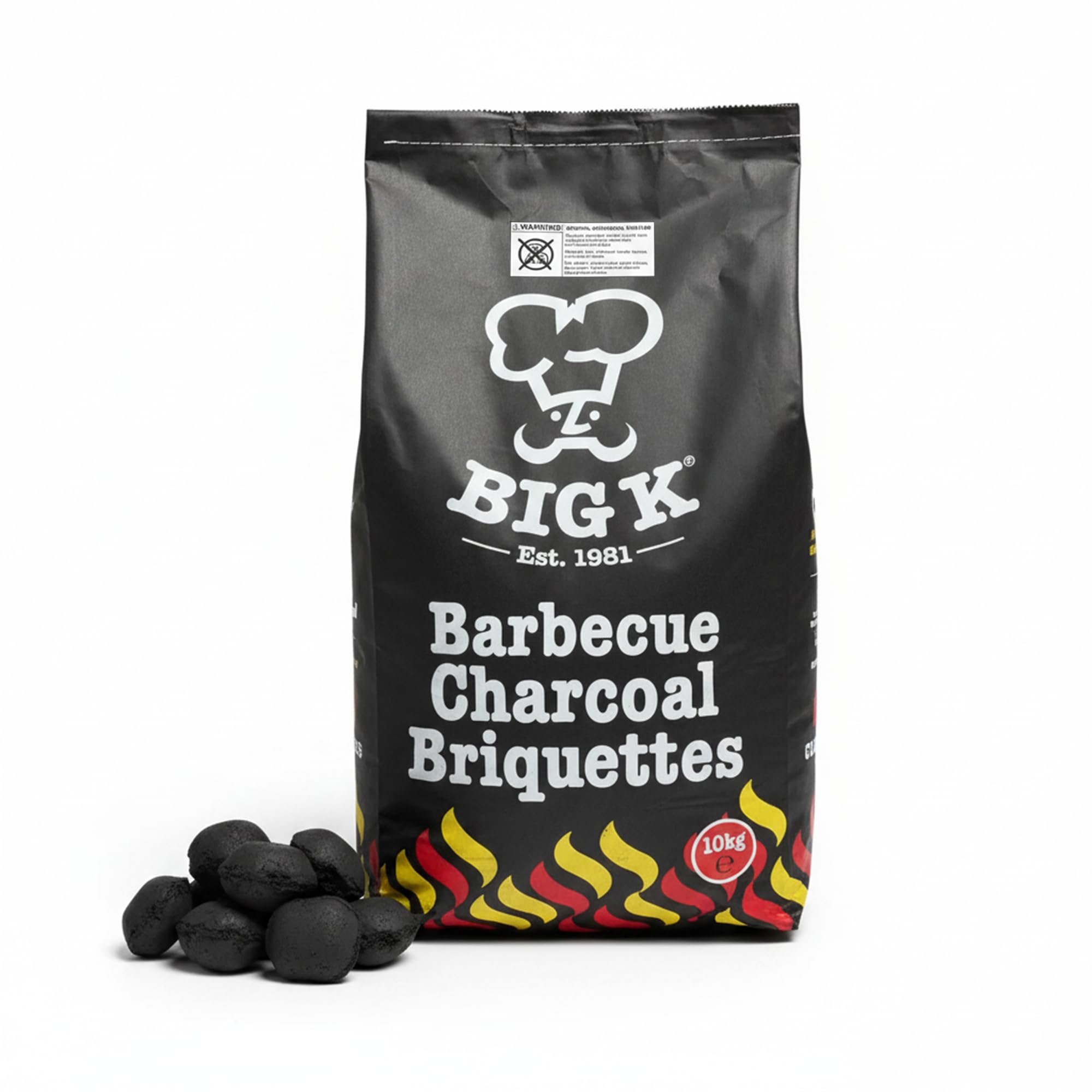 Topline Black Big K Charcoal Briquettes Bag For Bbq Grill - 10Kg Barbecue Charcoal Briquettes Bags With Card For Outdoor Barbeque Grill, Camping Bbqs