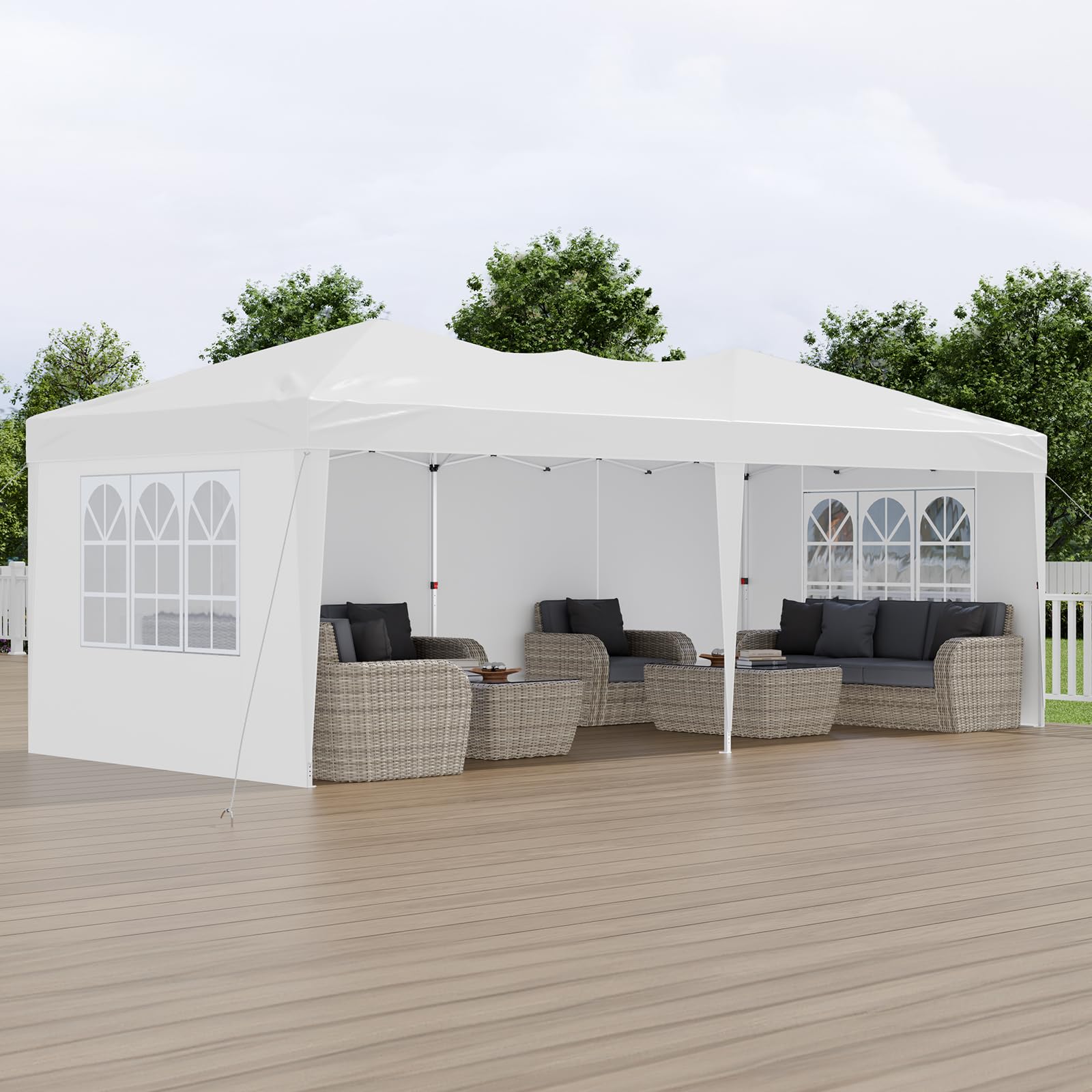 VEVOR Gazebo Pieghevole da Esterno 5,9 x 2,96 x 2,65 m, Tendone da Giardino con Pareti Laterali Finestre Ventilate, Altezza Regolabile in 3 Livelli, Tenda Protezione Solare per Eventi all'Aperto