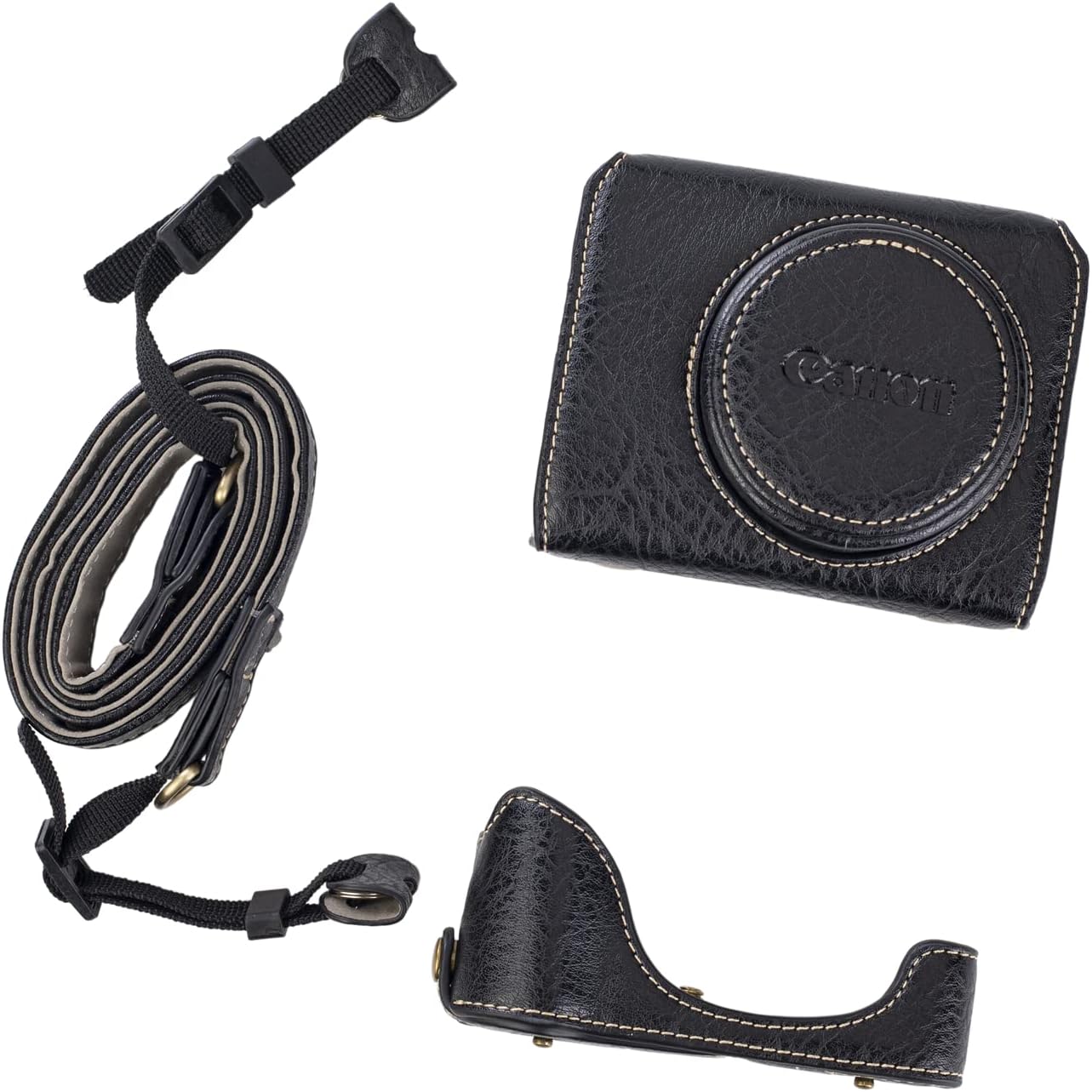 Premium PU Leather FullBody Camera Case Bag Cover for Canon PowerShot G7 X Mark II/Mark III G7X2 G7X3 With Neck Strap (Black)