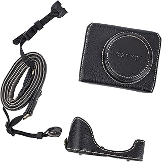BolinUS Premium PU Leather FullBody Camera Case Bag Cover for Canon PowerShot G7 X Mark II/Mark III G7X2 G7X3 With Neck Strap (Black)