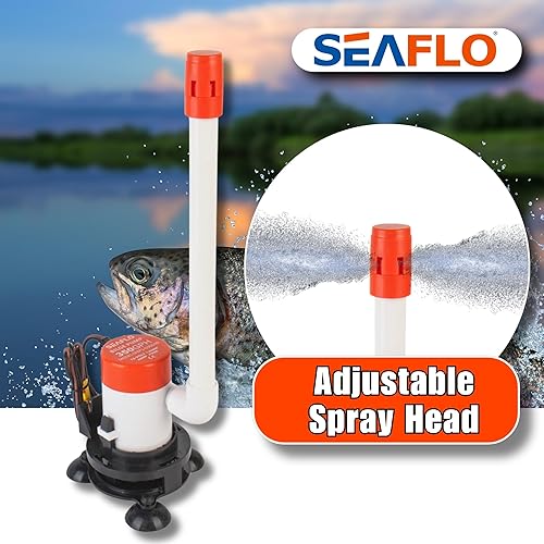 Miniatura 5 de SEAFLO Kit de bomba de aireación Livewell portátil serie 09  12 V, 350 GPH, sumergible, cabezal rociador ajustable, funcionamiento silencioso,