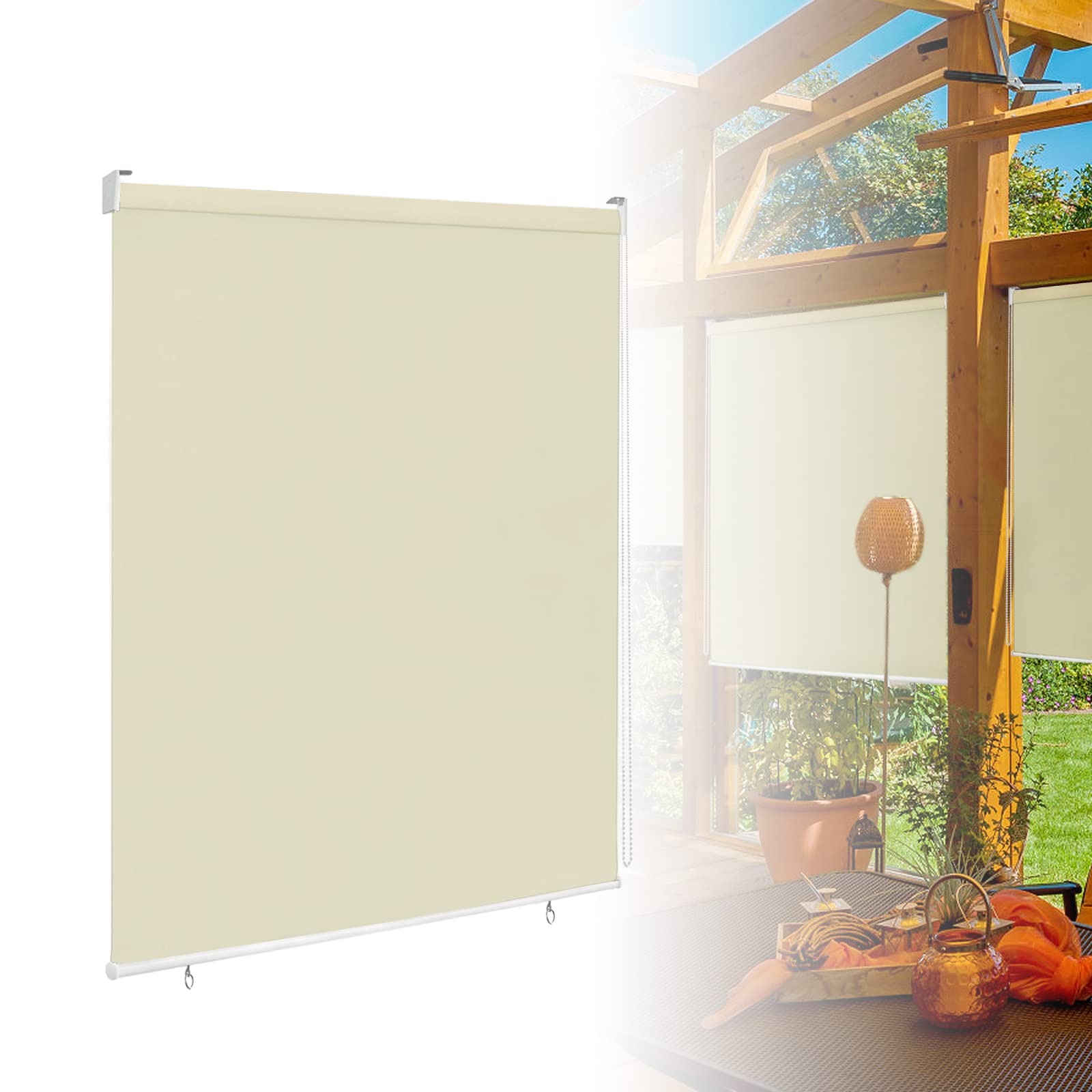 ACXIN Estor exterior enrollable para balcón, toldo vertical para protección solar, protección UV, 100 x 240 cm, beis