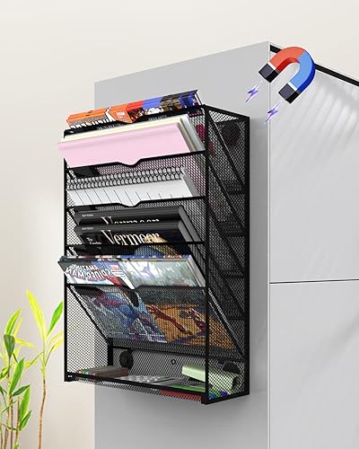 Miniatura 2 de Soporte magnético para archivos de 6 niveles, organizador de archivos de instalación sin perforación, soporte magnético de gran capacidad para