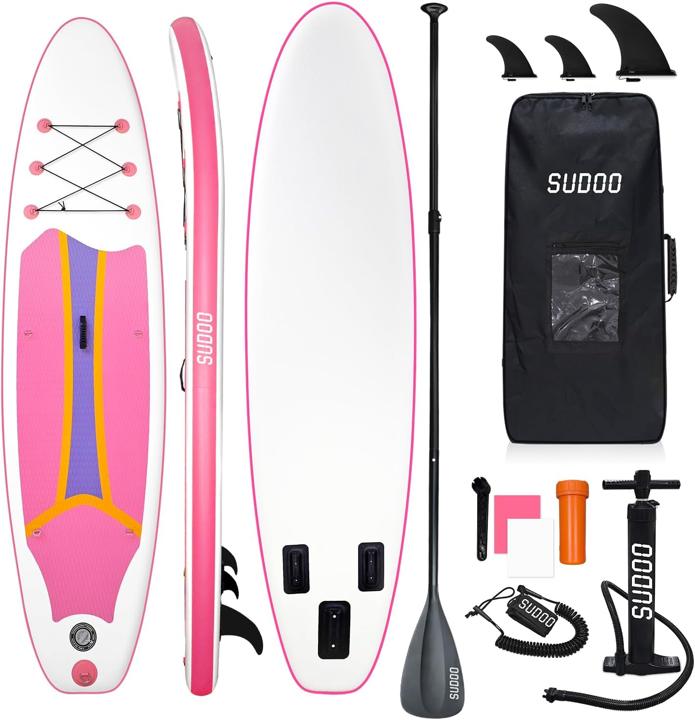 SUDOO 10FT 3M Inflatable Stand Up Paddle Board SUP, Paddle Boards For Adults, Full-EVA Deck, Shoulder Strap, Double-headed Paddle, Lightweight Complete Kit for Beginners Surfing
