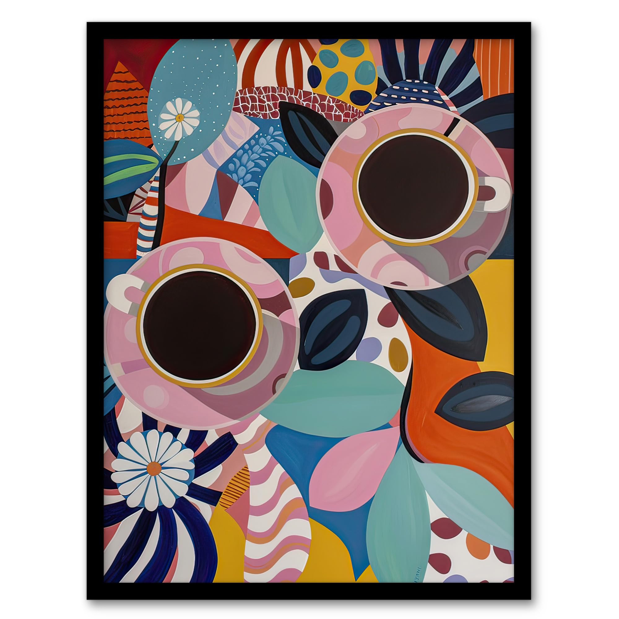 Artery8 Abstract Trippy Coffee Cups Pop Art Pattern Kitchen Artwork Framed Wall Art Print A4