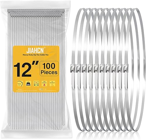 Miniatura 1 de 100 bridas de metal resistentes de acero inoxidable de 12 pulgadas de largo, 270 libras, resistentes a la tracción, lazos de alambre de acero