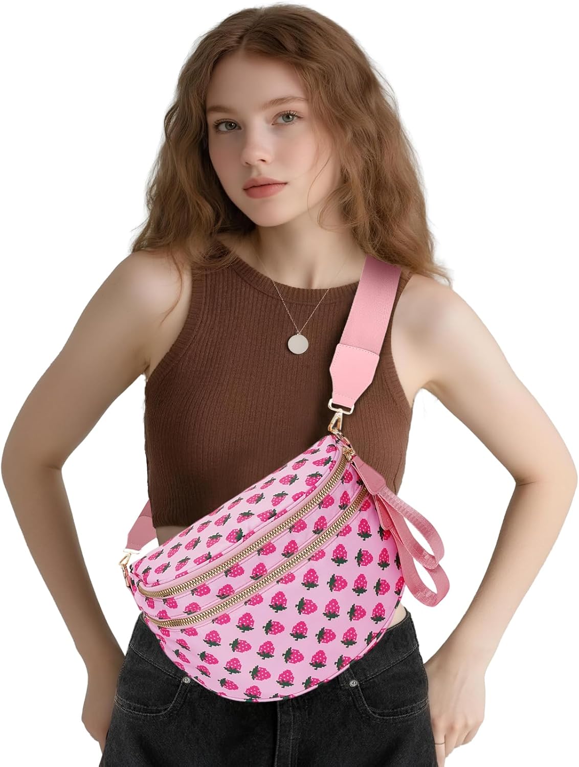 Checkered Crossbody Bag Nylon Bum Bags for Women Spacious Handbags Checkered Purse Fanny Packs with Shoulder Strap - Image 2