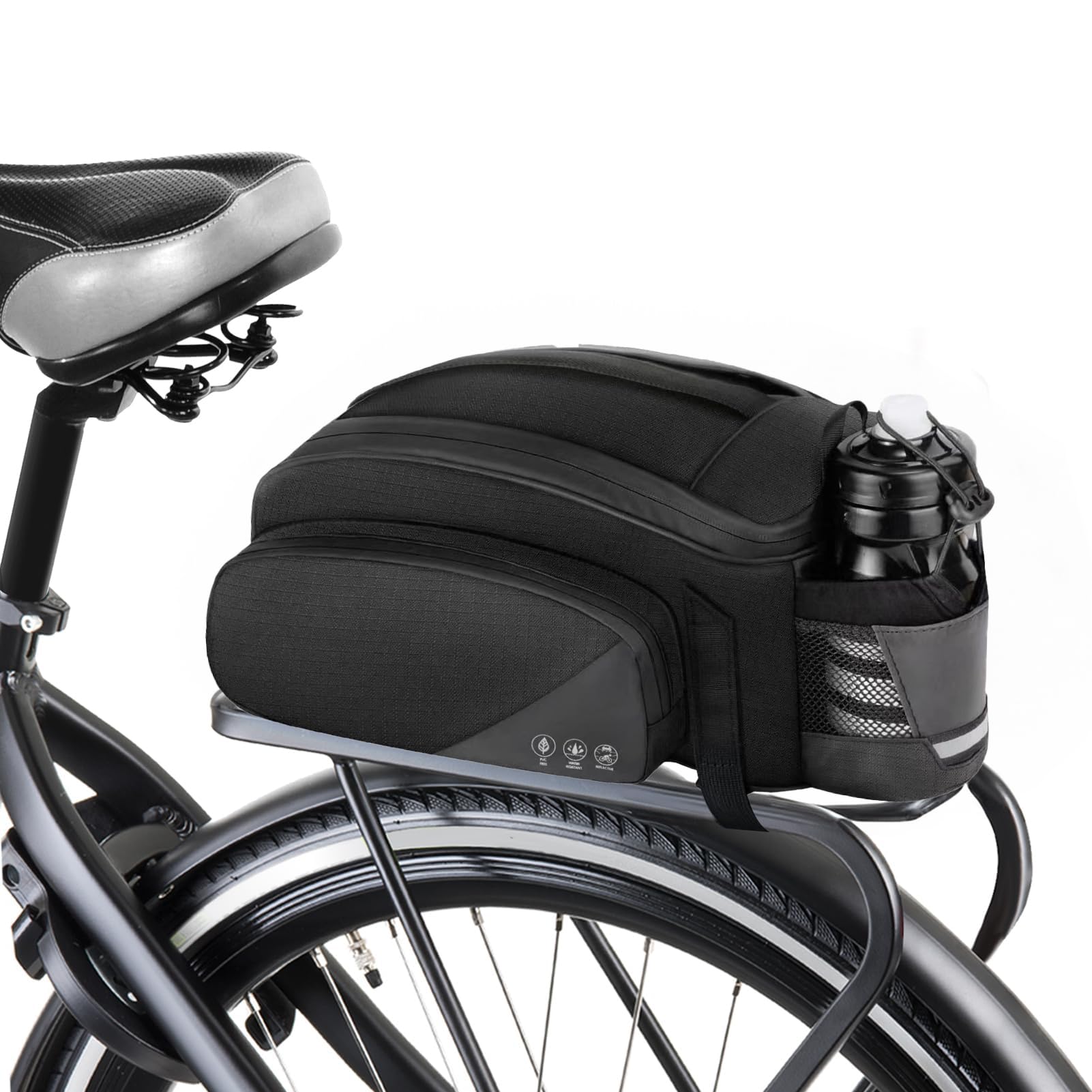 Bike Rack Bag,12L Bike Trunk Bag, Rear bike rack bag, Multi Pockets Cycling Rear Seat Storage Bag, Bike Bags for bicycles Carrier with Reflective Area & Shoulder Strap for Cycling Trips.