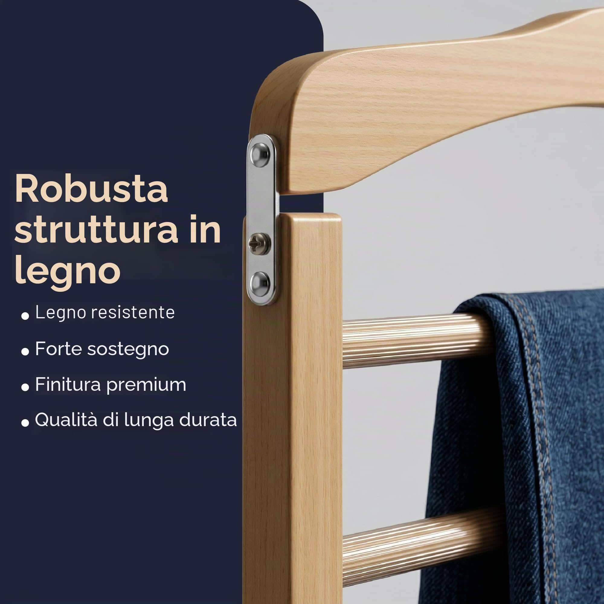 Hangerworld Confezione da 3 grucce in legno per pantaloni, multifunzionali, a 4 ripiani, con barre antiscivolo
