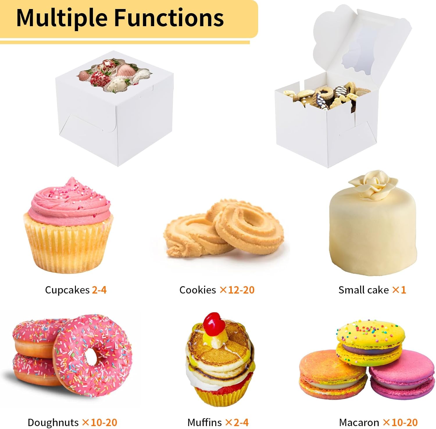 12 Pieces Cookie Boxes with Window, 6×6×3 Inches Treat Boxes for