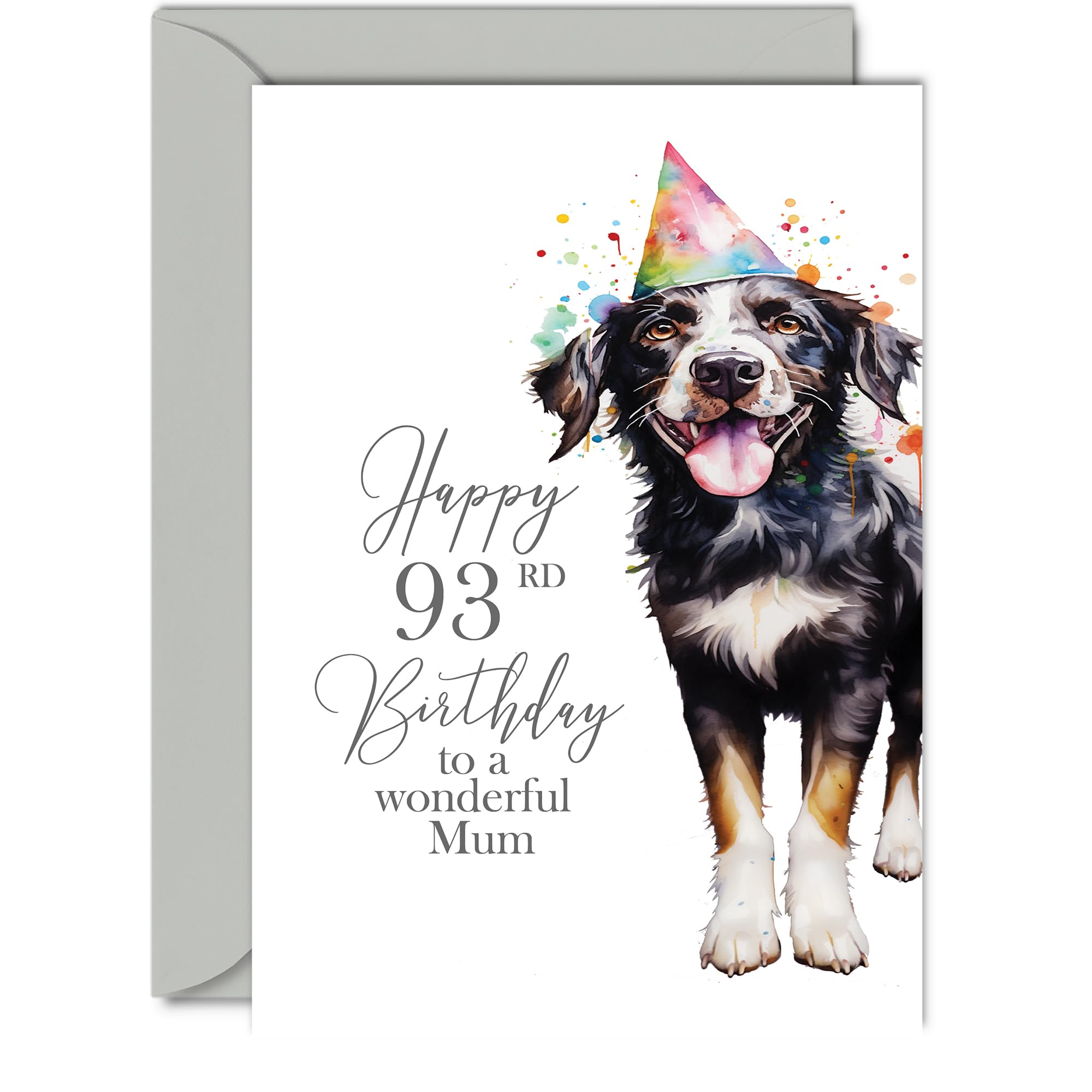 93rd Birthday Cards for Mum, Party Dog