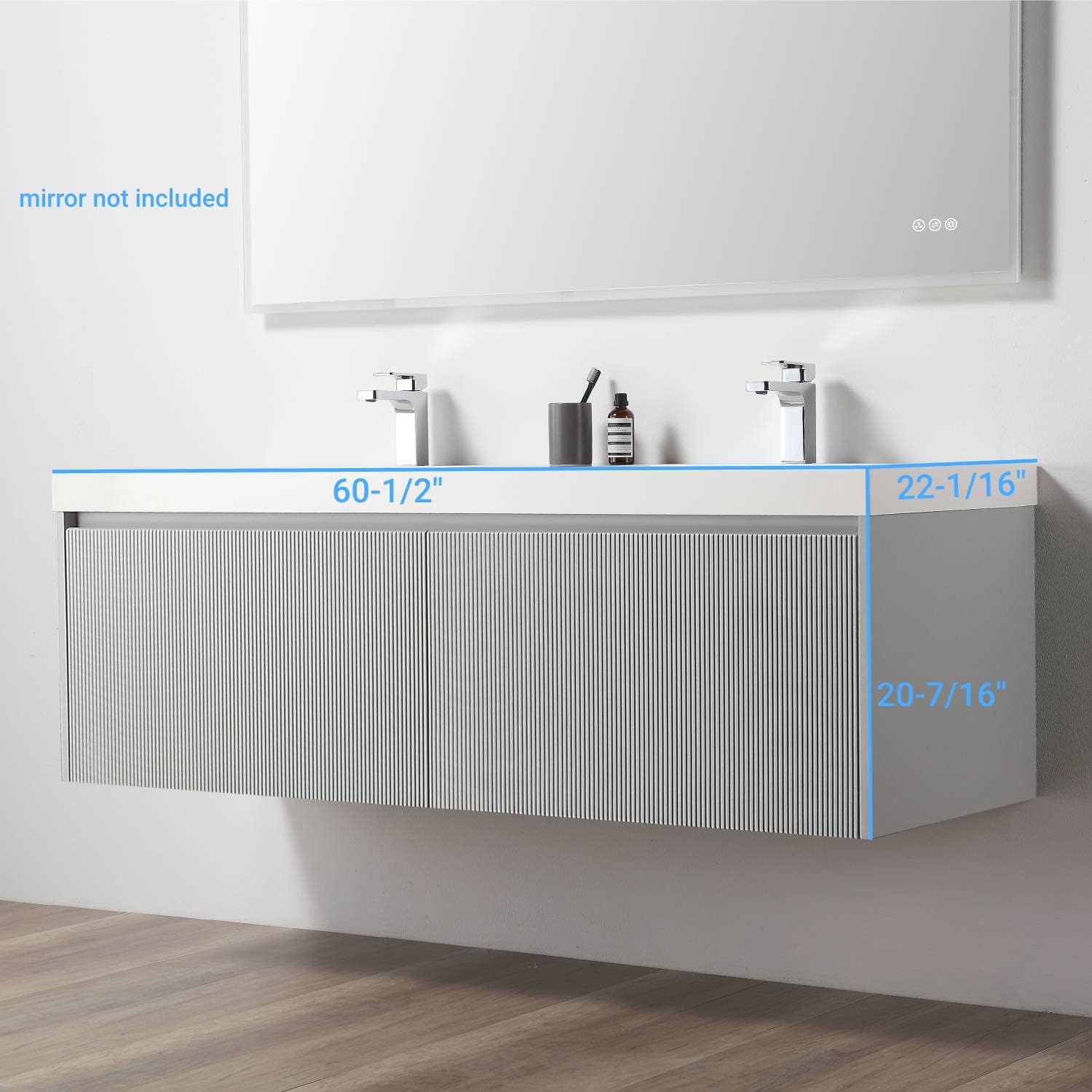 Blossom 60 Inch Solid Wood Double Sink Bathroom Vanity - Luxury Floating Master Bath Cabinet with 5-Layer Humidity Shield, Modern Light Grey, Soft-Close Drawers & Scratch-Resistant Acrylic Sink